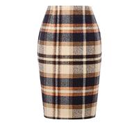 Long Checked Skirts Pencil Plaid Skirts for Women Autumn Winter High Waisted Bodycon Knee-Length Wool Midi Skirt with Slit Suit Women, Bw1, XXL
