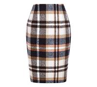 Long Checked Skirts Pencil Plaid Skirts for Women Autumn Winter High Waisted Bodycon Knee-Length Wool Midi Skirt with Slit Suit Women, Bw2, XL