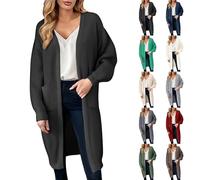 Long Chunky Cardigan for Women UK Autumn Winter Baggy Knitted Open Front Loose Longline Cardigans Draped Casual Oversized Balloon Long Sleeve Cable Knit Coatigan Boyfriend Outerwear with Pockets