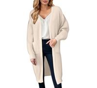 Long Chunky Cardigan for Women UK Autumn Winter Baggy Knitted Open Front Loose Longline Cardigans Draped Casual Oversized Balloon Long Sleeve Cable Knit Coatigan Boyfriend Outerwear with Pockets