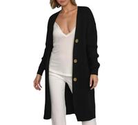 Long Chunky Knit Cardigans for Women UK Open Front Maxi Cozy Cardigans Jacket V Neck Button Down Sweater Coat Plus Size Long Sleeve Jumpers with Pockets (Black, L)