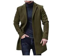 Long Coat For Men Uk Casual Pea Coat Outwear Long Sleeve Notch Lapel Button Down Trench Coats Solid Woolen Overcoats Outerwear Casual Woollen Blazer Loose Fit Coats Army Green 3XL