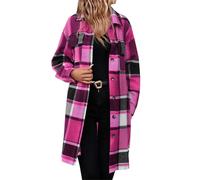 Long Coat for Women Elegant Checked Overcoat Ladies Longline Thick Plaid Shackets Lapel Collar Wool Coats Button Down Warm Casual Winter Jackets