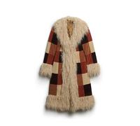 Superdry Patchwork Long Afghan Coat Brown S Woman