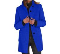 Long Coat for Women Trench Coats for Women UK Button Womens Winter Coats Vintage Ladies Cycling Jacket Pockets Autumn Stand Collar Windbreaker Windproof Jacket Women Blue