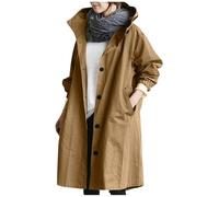 Long Coat for Women Uk Clearance, Women's Mid-length Trench Coat Plus Size - Lightweight Hooded Trench Jacket for Dog Walking, Hiking & Travel Mum Gifts,Brown,L,U18K
