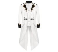 Long Coat Men's Steampunk Coat White, Vintage Medieval Frock Coat Medieval Palace Costumes Renaissance Coats Victorian Gothic Clothing Halloween Long Coat Carnival Party