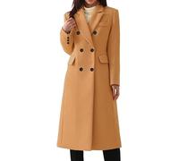 Long Coat Women Women Elegant Notched Collar Double Breasted Wool Blend Over Coat Khaki Small