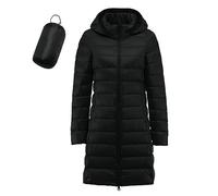 Long Coats for Women Foldable Zip Up Quilted Hooded Puffer Jacket Lightweight Knee Length Padded Body Warmer Slim Fit Windproof Winter Coat with Removable Hoodies Pockets Women's Down Jacket