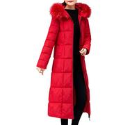 Long Coats for Women UK,Ladies Maxi Puffer Coats Longline Padded Jacket Winter Warm Quilted Long Parka Coats Hooded Down Coat with Fur Hood for Ladies UK Sale Clearance