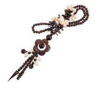 Long Coconut Shell Bead Necklace with Flower Pendant for Women Boho Style | Natural Wood Texture, Lightweight Ethnic Jewellery, Brown Finish, Handmade Appearance, Complements Swimsuits, Tank Tops,