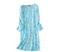 Long Cotton Nightdresses For Women Uk - Long Sleeve Nightdresses For | - Light Blue Dress Nightgown Cotton Sleepwear Plus Size Nightwear Size 18 Nighties Older Ladies