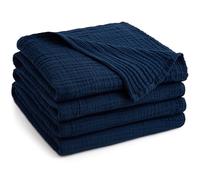 LONG CREATE 100% Cotton Muslin Blanket for Adult 90x90 4-Layers Gauze Throw | Summer Lightweight Breathable Soft Navy Blue Linen Blankets, Queen Size Soft Bedspread, All Season Throws for Bed Sofa Couch