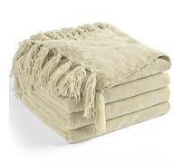 LONG CREATE Chenille Throw Blanket for Couch 50"X 60", Soft Cozy Throws with Fringe Tassel for Bed Sofa Chair Cover, Lightweight Knitted Decorative Boho Blankets for Living Room, Light Beige