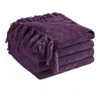 LONG CREATE Chenille Throw Blanket for Couch 50"X 60", Soft Cozy Throws with Fringe Tassel for Bed Sofa Chair Cover, Lightweight Knitted Decorative Boho Blankets for Living Room, Dark Purple