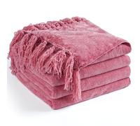 LONG CREATE Chenille Throw Blanket for Couch 50"X 60", Soft Cozy Throws with Fringe Tassel for Bed Sofa Chair Cover, Lightweight Knitted Decorative Boho Blankets for Living Room, Rose Pink