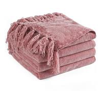 LONG CREATE Chenille Throw Blanket for Couch 50"X 60", Soft Cozy Throws with Fringe Tassel for Bed Sofa Chair Cover, Lightweight Knitted Decorative Boho Blankets for Living Room, Mauve