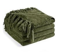 LONG CREATE Chenille Throw Blanket for Couch 50"X 60", Soft Cozy Throw Blanket with Fringe Tassel for Bed Sofa Chair, Lightweight Knitted Decorative Farmhouse Boho Throw Blanket for Gift, Olive Green