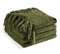 LONG CREATE Chenille Throw Blanket for Couch 50"X 60", Soft Cozy Throw Blanket with Fringe Tassel for Bed Sofa Chair, Lightweight Knitted Decorative Farmhouse Boho Throw Blanket for Gift, Olive Green