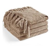 LONG CREATE - Chenille Throw Blanket for Couch 50x60 Soft Cozy Fringe Throw Blanket for Bed Couch Chair Decorative Lightweight Knit Blanket Gift Taupe