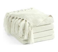 LONG CREATE Chenille Throw Blanket for Couch, 60" x 80", soft, cozy, throw with fringe tassel for bed, sofa, chair, lightweight, knitted, decorative boho blankets for living room, Ivory white
