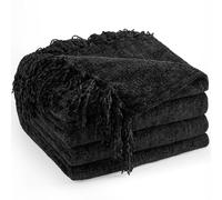 LONG CREATE Chenille Throw Blanket for Couch 60" x 80" Twin, Black