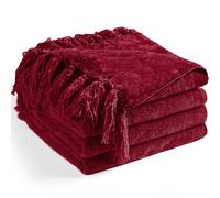 LONG CREATE Chenille Throw Blanket for Couch 60"X 80" Twin, Soft Cozy Throws with Fringe Tassel for Bed Sofa Chair Cover, Lightweight Knitted Decorative Boho Blankets for Living Room, Red