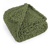 LONG CREATE Chunky Knit Throw Blanket 60"X 80", 100% Handmade with Soft Chenille Yarn, 6.7lbs Thick Cable Knitted Blankets, Large Rope Knot Crochet Throws for Couch Sofa Bed Home Decor, Olive Green