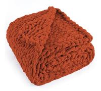 LONG CREATE Chunky Knit Throw Blanket 50"X 60", 100% Handmade with Soft Chenille Yarn, 4.4lbs Thick Cable Knitted Blankets, Large Rope Knot Crochet Throws for Couch Sofa Bed Home Decor, Rust