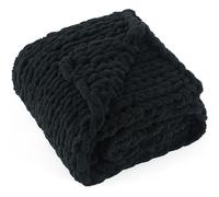LONG CREATE Chunky Knit Throw Blanket 50"X 60", 100% Handmade with Soft Chenille Yarn, 4.4lbs Thick Cable Knitted Blankets, Large Rope Knot Crochet Throws for Couch Sofa Bed Home Decor, Black