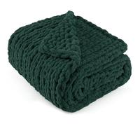 LONG CREATE Chunky Knit Throw Blanket 60"X 80", 100% Handmade with Soft Chenille Yarn, 4.4lbs Thick Cable Knitted Blankets, Large Rope Knot Crochet Throws for Couch Sofa Bed Home Decor, Dark Green