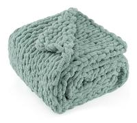 LONG CREATE Chunky Knit Throw Blanket 60"X 80", 100% Handmade with Soft Chenille Yarn, 6.7lbs Thick Cable Knitted Blankets, Large Rope Knot Crochet Throws for Couch Sofa Bed Home Decor, Sage Green