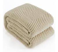 LONG CREATE Knitted Throw Blanket 50"X60", Light Beige Knit Throws for Bed, Super Soft Boho Chevron Blankets for Couch Sofa Chair Room Decor, Textured Decorative Farmhouse Cozy Lightweight