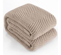 LONG CREATE Knitted Throw Blanket 50"X60", Taupe Knit Throws for Bed, Super Soft Boho Chevron Blankets for Couch Sofa Chair Room Decor, Textured Decorative Farmhouse Cozy Lightweight