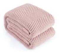 LONG CREATE Knitted Throw Blanket 60"X80", Dusty Pink Knit Throws for Bed, Super Soft Boho Chevron Blankets for Couch Sofa Chair Room Decor, Textured Decorative Farmhouse Cozy Lightweight