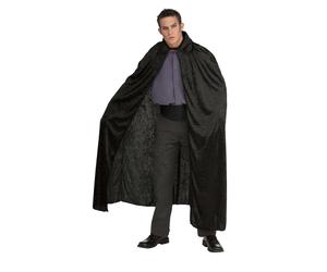 Long Crushed Velvet Cape Adults Black Vampire Robe Fancy Dress