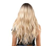 Long Curly Blonde Wigs for Women, 26 Inch Long Wavy Wig with Bangs, Natural Looking Synthetic Heat Resistant Fiber for Daily Party Use