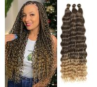 Long Curly Braiding Hair Ocean Wave Crochet Hair Soft Synthetic Hair Extensions Deep Wavy Twist Hair for Boho Braids for Women (T4/27#, 24inch-3T)