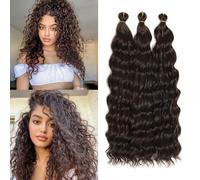 Long Curly Braiding Hair Ocean Wave Crochet Hair Soft Synthetic Hair Extensions Deep Wavy Twist Hair for Boho Braids for Women (4#, 18inch-3T)