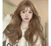 Long Curly Hair European And American Wig For Women With Long Hair Color Full Headband Milk Tea Champagne Color 60Cm