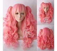 Long curly hair ita high temperature fiber Pink gradient Synthetic Cosplay Wigs 2 Ponytails+Wig Cap