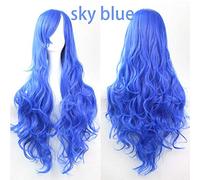 Long Curly Hair Multicolored Curls Wigs Heat Resistant Synthetic Wig Halloween Party Women Cosplay Wigs 15 Colors Optional Sky Blue