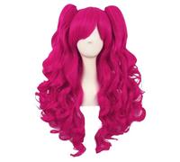 Long Curly Hot Rose Red Wigs with Ponytails Long Curly Wigs with Wig Clip For Women Bangs, Hallow Double Ponytail