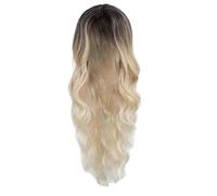 Long Curly Human Hair Wig for Ladies Carnival Cosplay Gradient Color Party Decoration 28 Inch Length (Beige, 26inch)