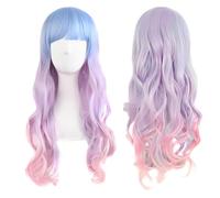 Long Curly Lilac Wig for Women, Long Wavy Pastel Cosplay Wig Light Blue/Light Purple/Pink Harajuku Style, Perfect for Cosplay Parties, Costume Events & Festival Performances