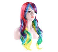 Long Curly Rainbow Wig multi coloured wig for Women Ladies Cosplay Party Halloween Costume Heat Resistant Synthetic Wigs 27.6 inches