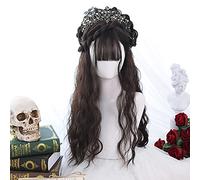 Long Curly Wavy Wig for Young Woman Girl, Black Korean Style Heat Resistant Wigs for Harajuku Daily Use Anime Cosplay (Color : Black Brown)