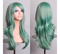 Long Curly Wavy Wig, Human Wig with Mesh Blonde for Cosplay, Halloween Party, Mint Green