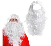 Long Curly White Wizard Wig, Fake Beard for Men, Adult Santa Claus Wig for Christmas & Halloween Cosplay Accessory