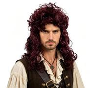 Long Curly Wig for Men Captain Pirate Costume Wig | 80s Punk Rock Style Long Wave Hairpiece Halloween Cosplay Theme Party Dress Up Accessories Wig